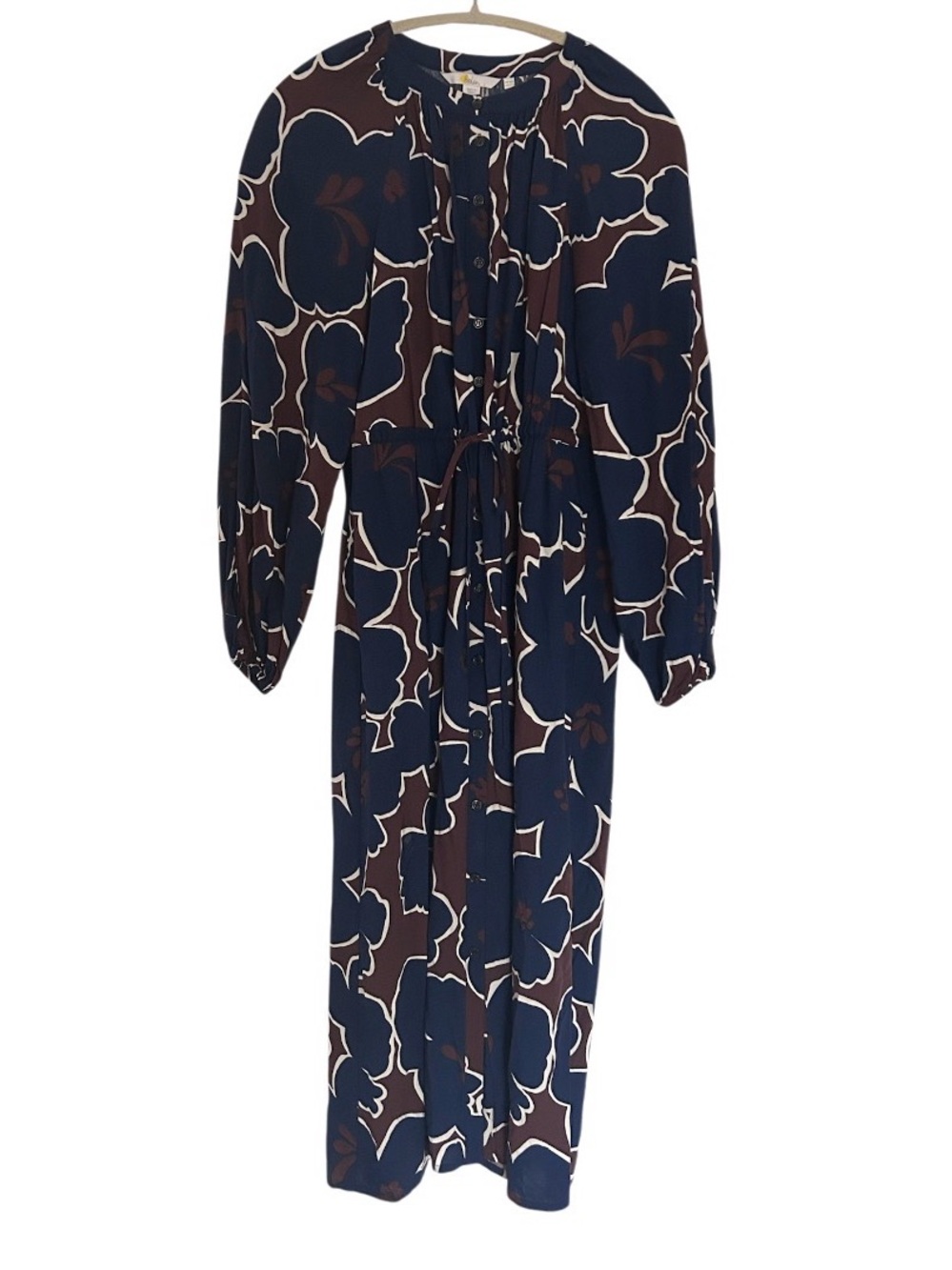 Boden Tie Waist Midi Dress Size 6 Floral Navy Blue Print Style D0399